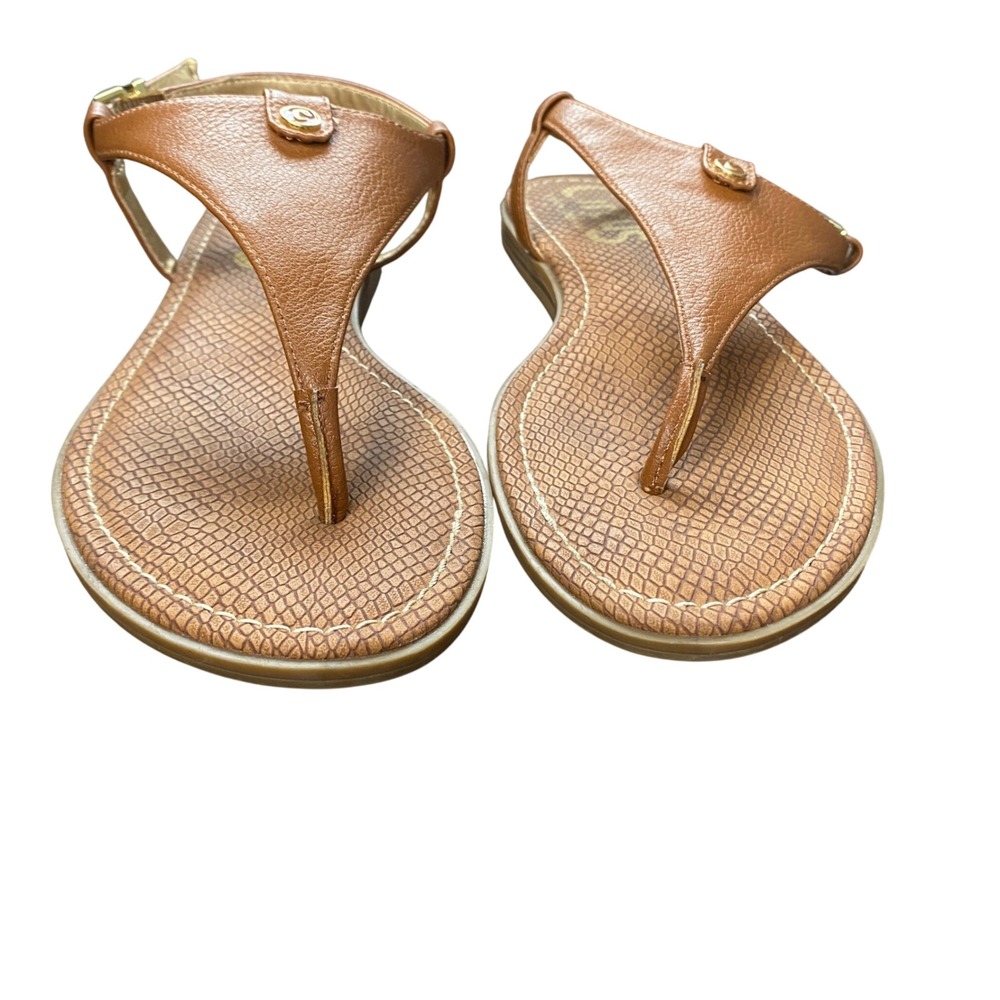 Circus by Sam Edelman Women Tan T-Strap Thong Sandal Buckle Ankle Strap Flat 7.5 - Picture 8 of 13